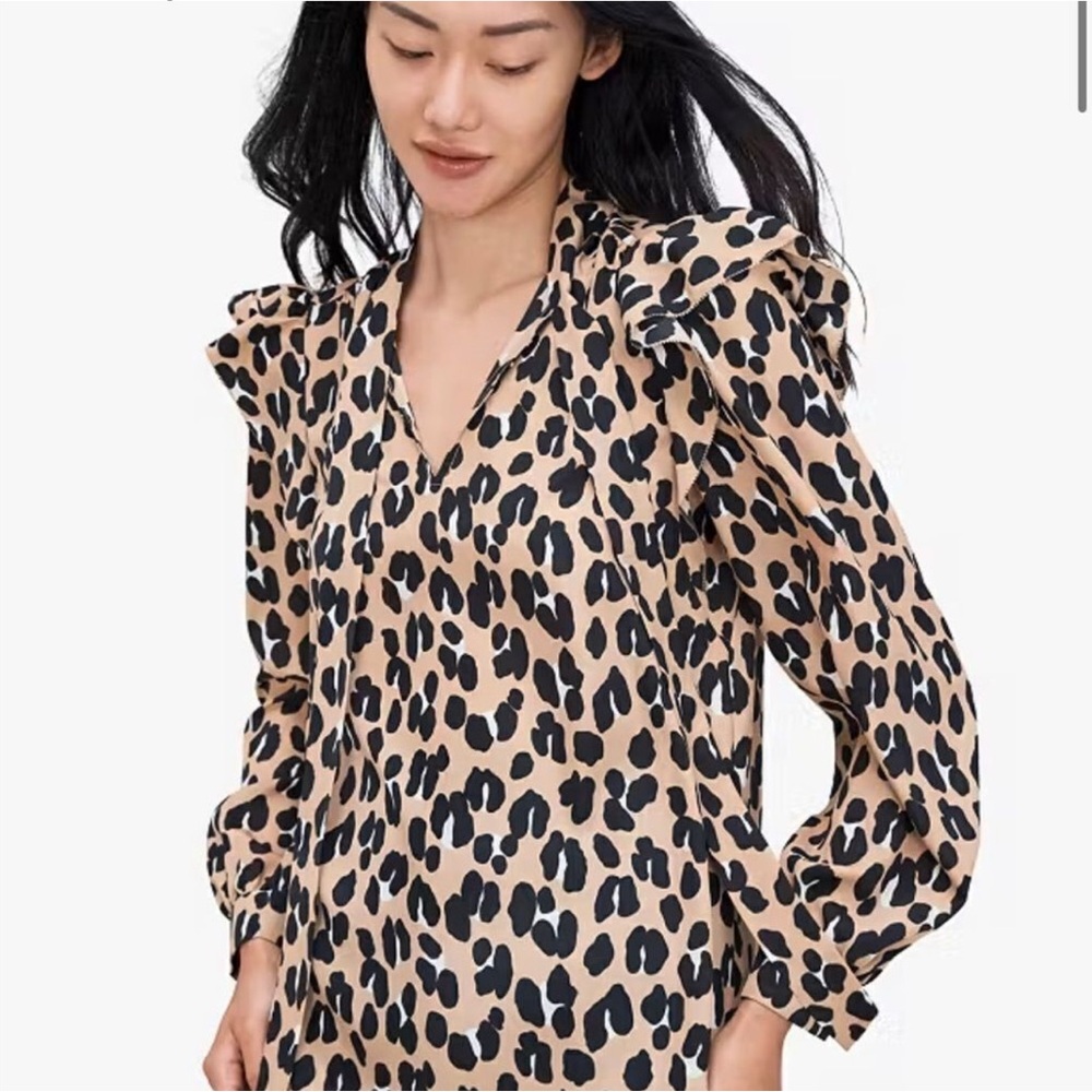 NWT Kate Spade Forest Feline Leopard Print Tie Neck Blouse